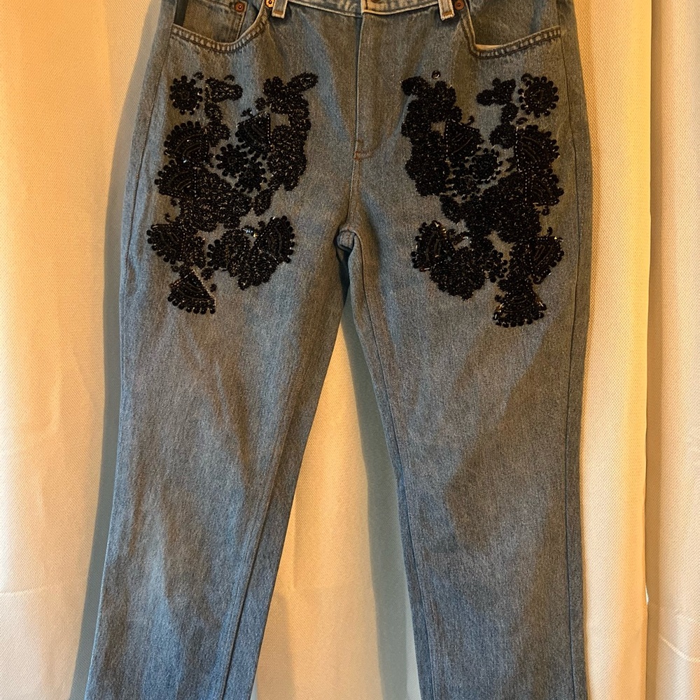 Le Superbe Black Embroidered Blue Straight Leg Jeans